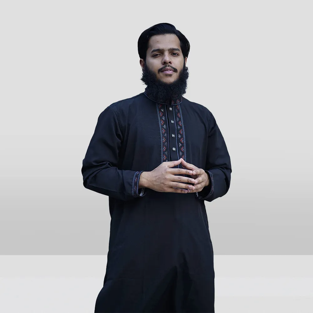 MENS BLACLK PANJABI VANCHOR FEBRICS PANJABI