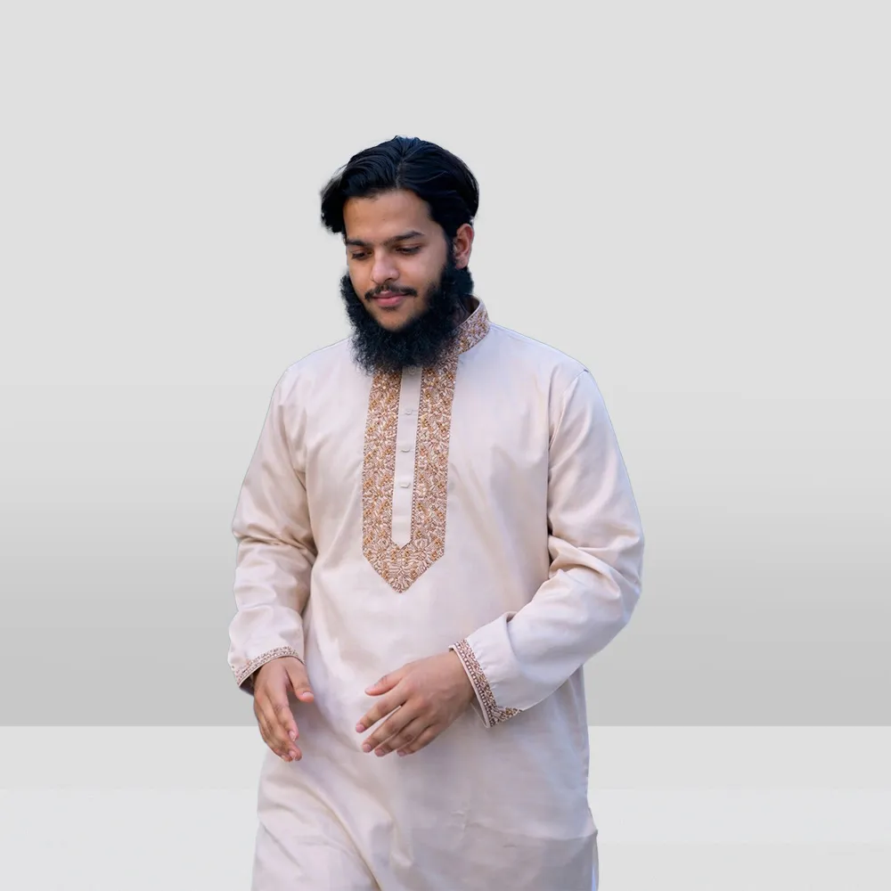 MENS CLASSIC WHITE TONE CREAMEY COLOR PANJABI