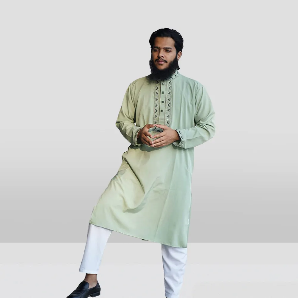 LIGHT GREEN PUNJABI SEQUENECE VANCHOR FEBRICS PANJABI