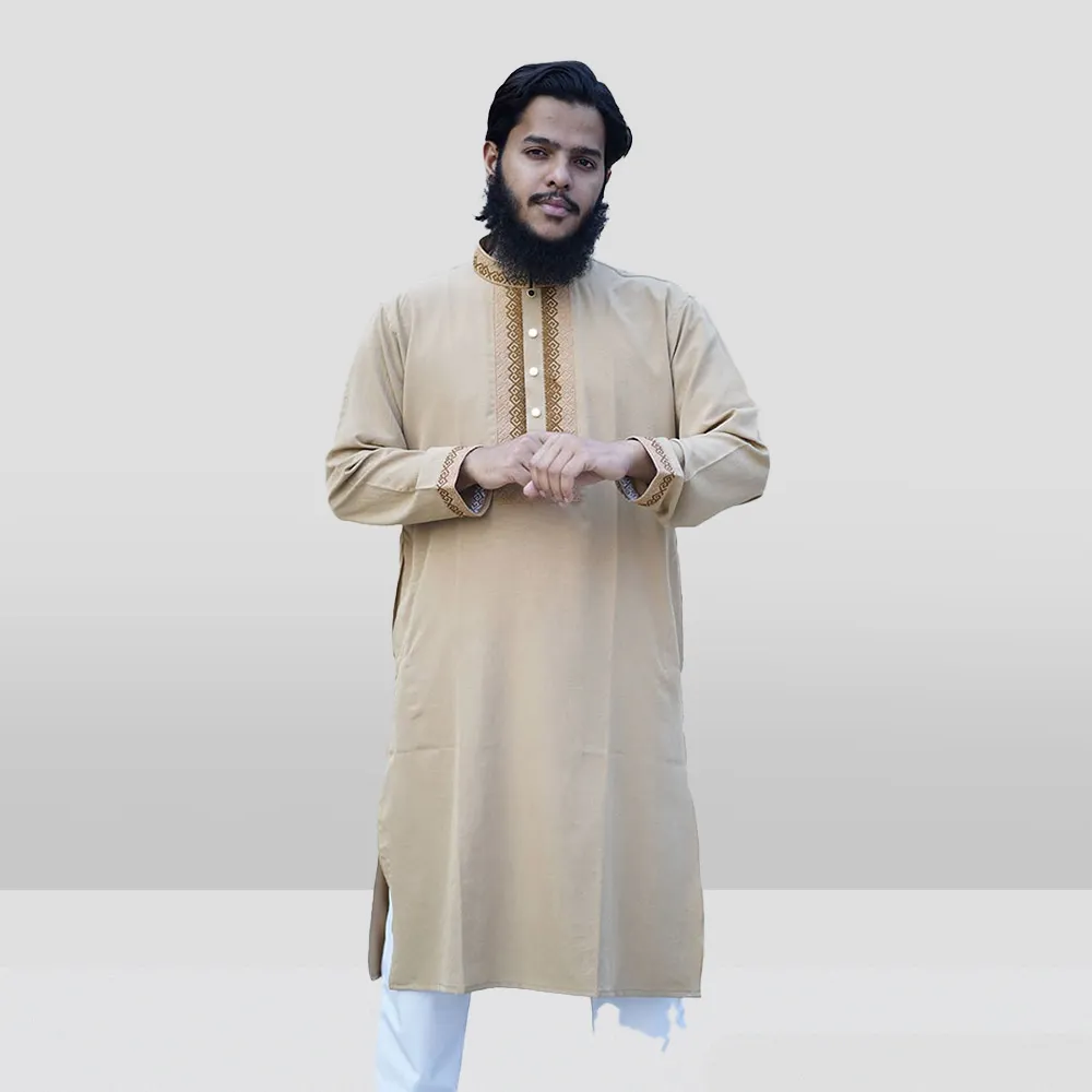 LIGHT KHAKI CHINIGURA VANCHOR FEBRICS PANJABI