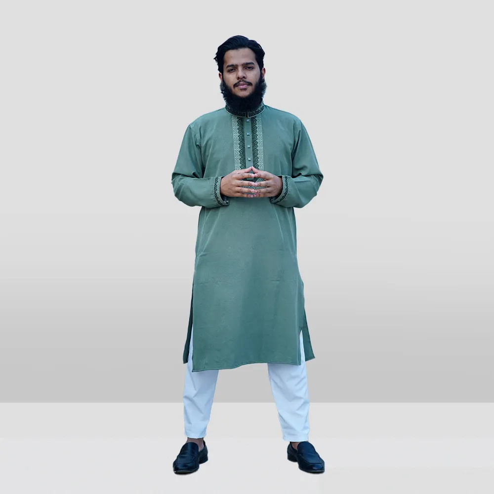 GREEN OLIVES COLOR CHINIGURA VANCHOR FEBRICS PANJABI